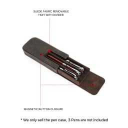 CONTACTS FAMILY Genuine Leather 3 Slots Pen Case With Removable Pen Tray Holder Pencil Case Men Woman Girls Office School Pouch