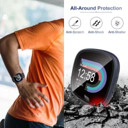 Screen Protector for Fitbit Versa 4/Sense 2 Hard PC Bumpe Protective HD Tempered Glass Case All-Around Full Cover Bumper Shell