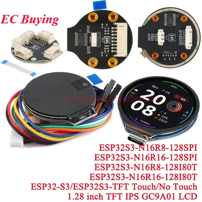 1.28 inch TFT Screen Display Module 1.28" IPS Round Colorful LCD Board GC9A01 Touch 240x240 SPI ESP32-S3 ESP32S3-N16R8 N16R16