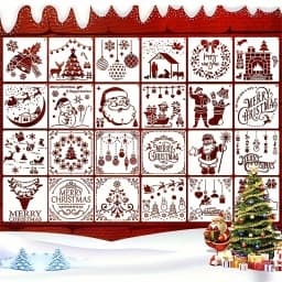 12pcs Christmas Series Painting Stencils - Reusable, Washable, PET Material for Watercolor, Stone Painting, Graffiti, and More