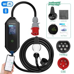 AFEEV Type 2 Portable EV Charger 11KW 16A 3Phase Wallbox IEC62196-2 EVSE Fast Charging Cable CEE Plug WIFI APP Bluetooth Control