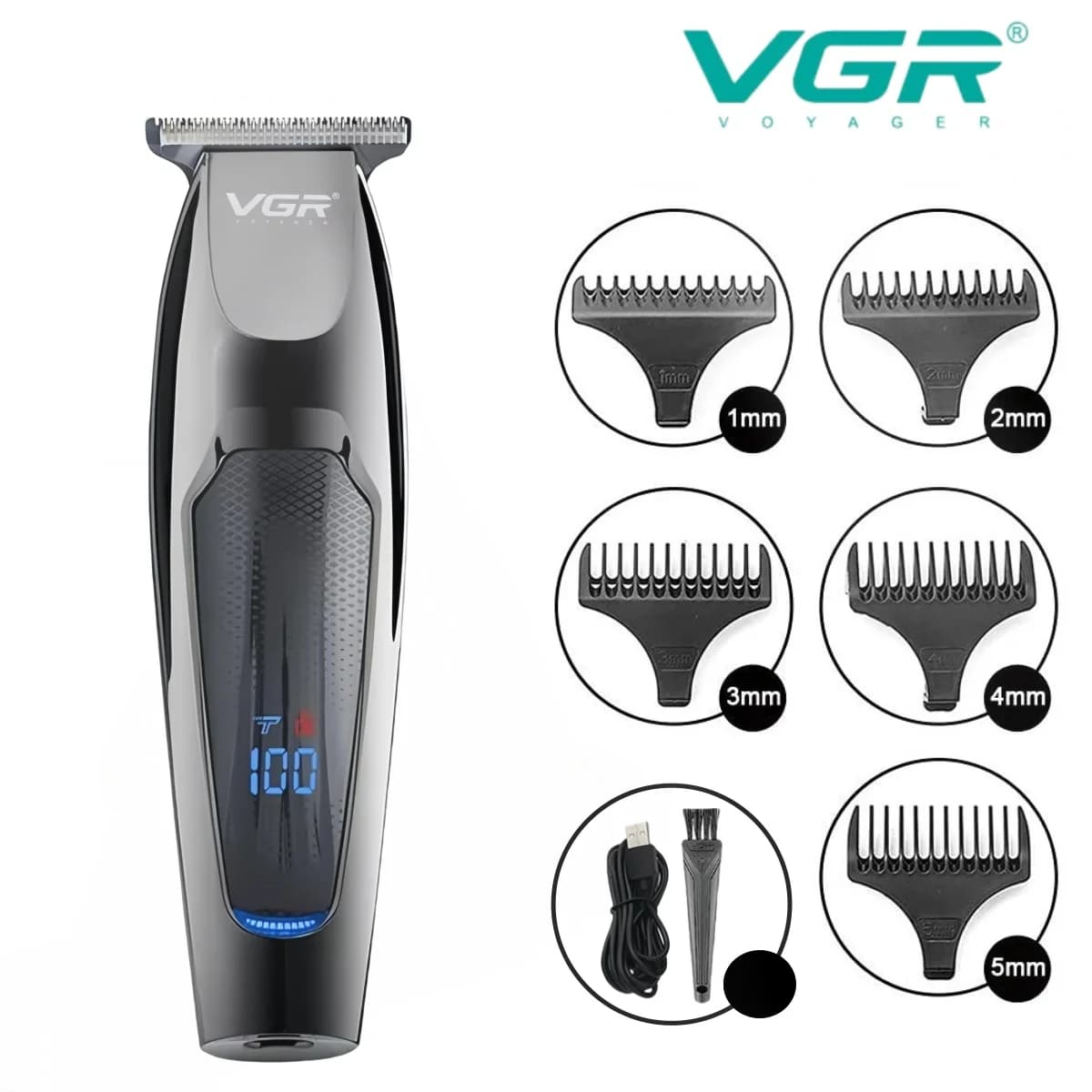 VGR Hair Trimmer Professional Hair Clipper LED Display Hair Cutting Machine for Men Rechargeable Mini Men's Hair Trimmer V-070