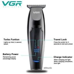 VGR Hair Trimmer Professional Hair Clipper LED Display Hair Cutting Machine for Men Rechargeable Mini Men's Hair Trimmer V-070