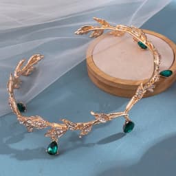 Vintage Bronze Emerald Green Fairy Crown Tiaras Crystal Leaves Elf Tiara Bandana Hair Accessories for Women Costume Hair Jewelry
