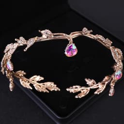 Vintage Bronze Emerald Green Fairy Crown Tiaras Crystal Leaves Elf Tiara Bandana Hair Accessories for Women Costume Hair Jewelry