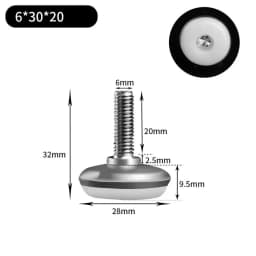Leveling Foot Base, M6, M8, M10, Screw Height Adjustable, Dia 30mm, 35mm, 43mm, 50mm, 2 Pcs, 4 Pcs, 8 Pcs