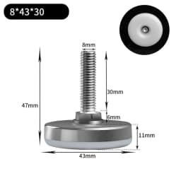 Leveling Foot Base, M6, M8, M10, Screw Height Adjustable, Dia 30mm, 35mm, 43mm, 50mm, 2 Pcs, 4 Pcs, 8 Pcs