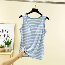 Women's Summer Thin Modal Striped Vest Shorts Set Chest Pad Loose Fit Home Sleepwear Sleeveless Versatile Style Outerwear