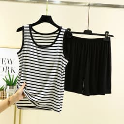 Women's Summer Thin Modal Striped Vest Shorts Set Chest Pad Loose Fit Home Sleepwear Sleeveless Versatile Style Outerwear