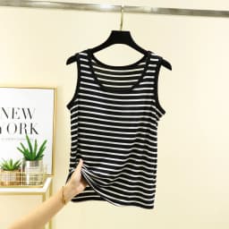 Women's Summer Thin Modal Striped Vest Shorts Set Chest Pad Loose Fit Home Sleepwear Sleeveless Versatile Style Outerwear