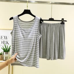 Women's Summer Thin Modal Striped Vest Shorts Set Chest Pad Loose Fit Home Sleepwear Sleeveless Versatile Style Outerwear