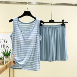 Women's Summer Thin Modal Striped Vest Shorts Set Chest Pad Loose Fit Home Sleepwear Sleeveless Versatile Style Outerwear