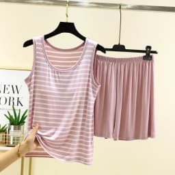 Women's Summer Thin Modal Striped Vest Shorts Set Chest Pad Loose Fit Home Sleepwear Sleeveless Versatile Style Outerwear