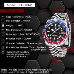 PAGANI DESIGN PD-1662 Luxury GMT Men Mechanical Wristwatch Sapphire Glass Stainless Steel 100M Waterproof Automatic Watches