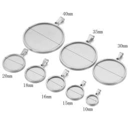 5pc Stainless Steel Bases 10/15/16/18/20/30/35/40mm Cabochon Cameo Base Tray Bezel Blank Necklace Pendant For DIY Jewelry Making