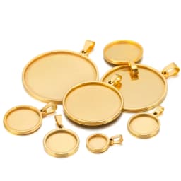 5pc Stainless Steel Bases 10/15/16/18/20/30/35/40mm Cabochon Cameo Base Tray Bezel Blank Necklace Pendant For DIY Jewelry Making