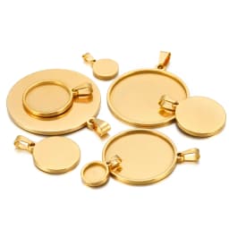 5pc Stainless Steel Bases 10/15/16/18/20/30/35/40mm Cabochon Cameo Base Tray Bezel Blank Necklace Pendant For DIY Jewelry Making