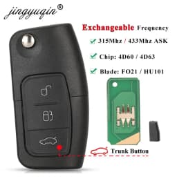 Jingyuqin 315/433MHz 4D63 4D60 Car Remote Key for Ford Fusion Focus Mondeo Fiesta Galaxy HU101 FO21 Blade Vehicle Flip Keys