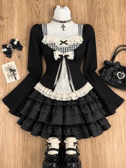 Harajuku Sweet Bow Black Plaid Dresses All-match Slim Fit Kawaii Lolita Dress for Women Autumn New Long Sleeve Vestidos De Mujer