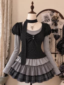 Harajuku Sweet Bow Black Plaid Dresses All-match Slim Fit Kawaii Lolita Dress for Women Autumn New Long Sleeve Vestidos De Mujer