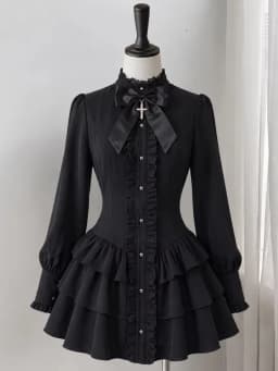 Harajuku Sweet Bow Black Plaid Dresses All-match Slim Fit Kawaii Lolita Dress for Women Autumn New Long Sleeve Vestidos De Mujer