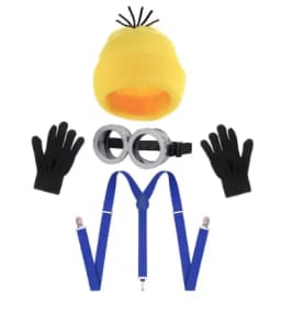 Disfraz disguise Funny Halloween Costume Accessories Adult,Goggles Glasses/Yellow Beanie/Gloves for Men Women Cosplay Party Set