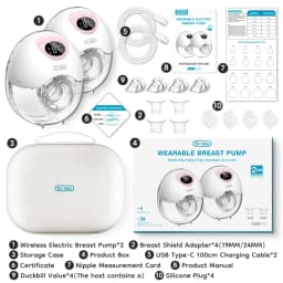 MAMIJOY 2PCS Wearable Electric Breast Pump 4 Modes 36Suction Levels Silent Leak-Proof Hands Free Breast Pumps Breastfeeding EB50