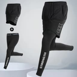 Men's 2 In1 Compression Sport Pants Quick Dry Training Athletic Pants Male Gym Fitness Jogging Running Workout Trousers