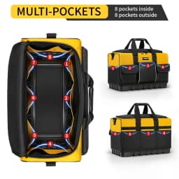 WINHUNT Heavy-Duty Tool Bag with Wide Mouth & Molded Bottom - Adjustable Shoulder Strap, Durable Polyester, Yellow/Black