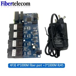 Gigabit Fiber Optic Media Converter SC 100/1000M PCBA Board Singlemode 4 Fiber 3 RJ45 Ethernet Switch Transceiver Simplex