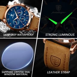 POEDAGAR Sports Luxury Men Quartz Watch Waterproof Chronograph Luminous Date Man Wristwatch Business Leather Men's Watches Clock