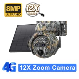 SHIWOJIA 12X ZOOM 4K 8MP Solar Camera Dual lens 4G 360° View Camouflage Color Outdoor Hunting Camera 7800mAh Battery Ubox app