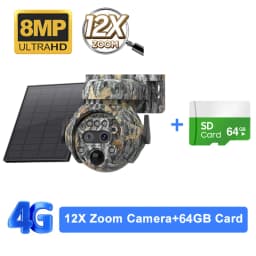 SHIWOJIA 12X ZOOM 4K 8MP Solar Camera Dual lens 4G 360° View Camouflage Color Outdoor Hunting Camera 7800mAh Battery Ubox app