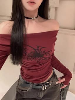 T Shirt Women Long Sleeve Off Shoulder Y2k Vintage Tops Streetwear Korean Style Crop Tops Autumn