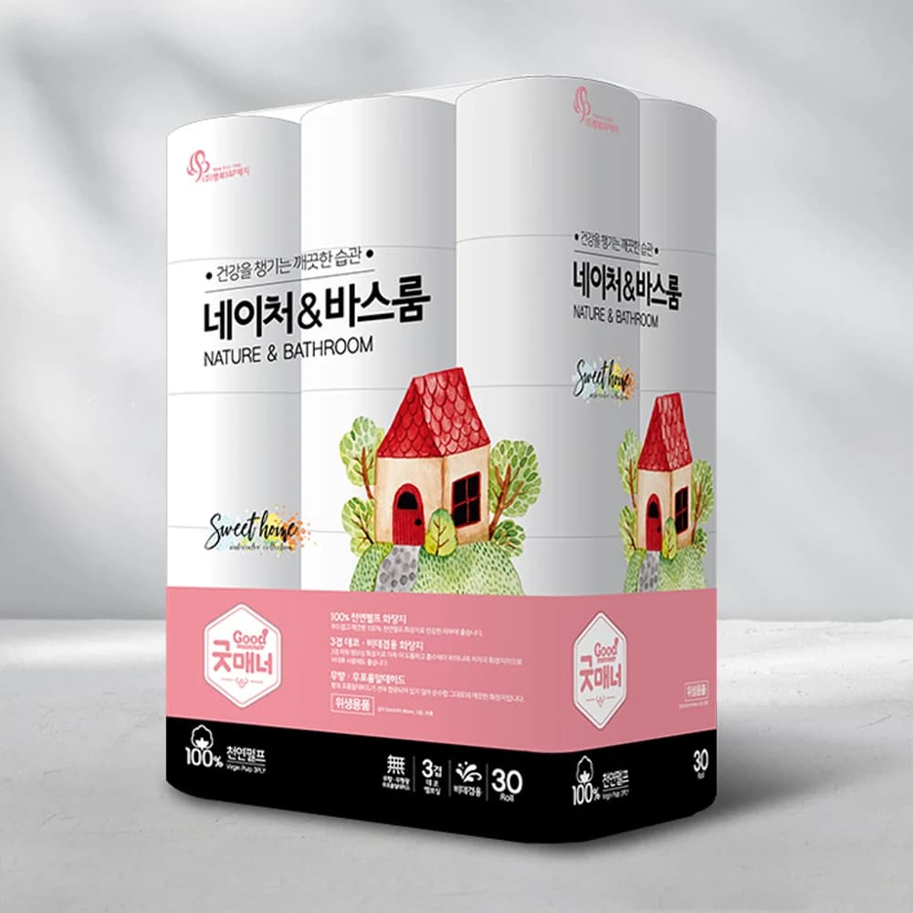Goodmaner Nature & Bathroom 30m*30 Roll Natural Pulp 100% 3-Ply Toilet Paper