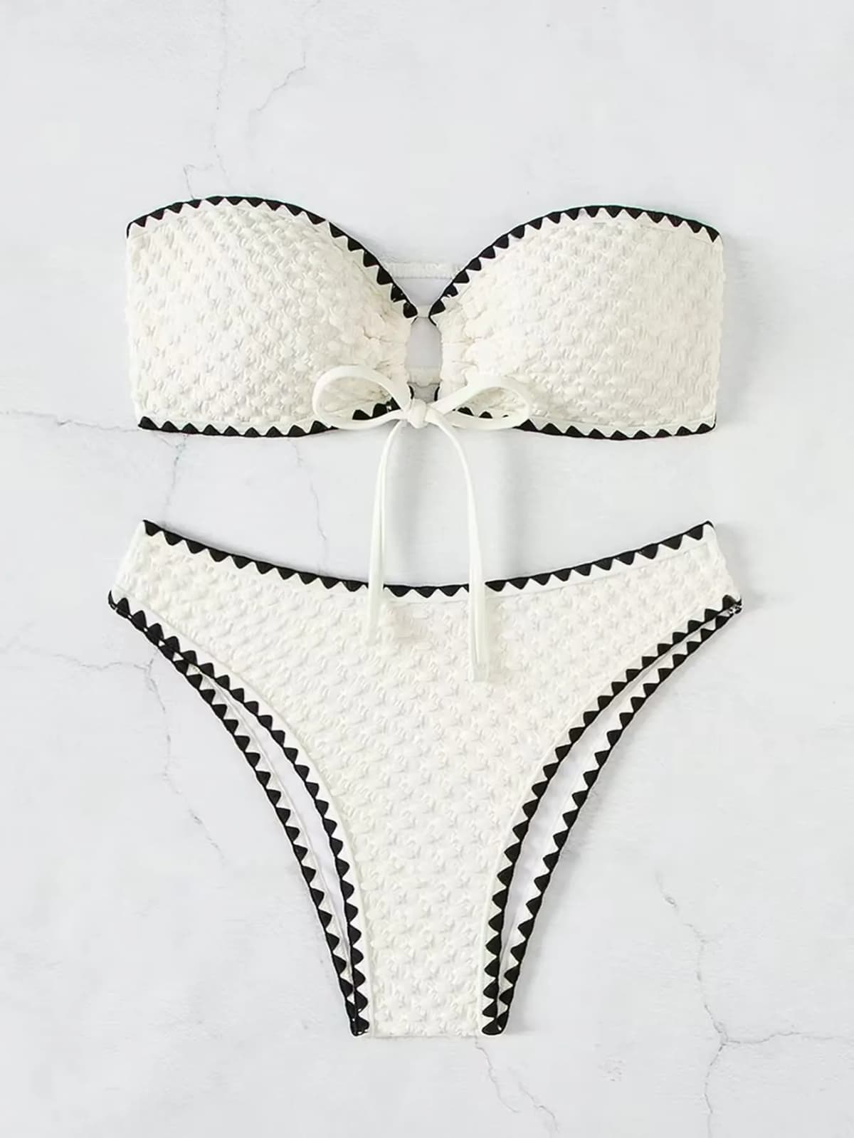 Swimwear White 2 Piece Strapless Swimsuit for Women Sexy Bandeau Backless Bikini Set Lace-up Patchwork Bathing Suit 2025 New