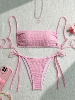 Swimwear White 2 Piece Strapless Swimsuit for Women Sexy Bandeau Backless Bikini Set Lace-up Patchwork Bathing Suit 2025 New