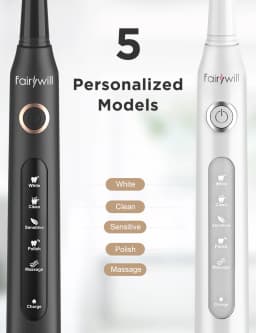 Fairywill Sonic Electric Toothbrush FW-D7 Set USB Charge Toothbrushes Case for Adult with Tooth Brush Heads 5 Mode Smart Time
