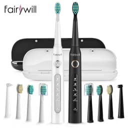 Fairywill Sonic Electric Toothbrush FW-D7 Set USB Charge Toothbrushes Case for Adult with Tooth Brush Heads 5 Mode Smart Time