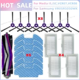 Fit For Midea i5 i5C VCR10W VCR07 VCR08 MR09, Samsung VR05R5050WK, Eureka NER450 Parts Main Roller Side Brush Filter Mop Cloth