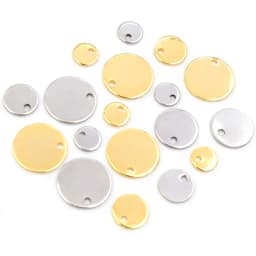 6 -25mm 30pcs Round Charms 316 Stainless Steel Gold Plated Round One Hole Charm DIY Necklace Pendant Jewelry Finding