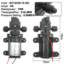 DC 12V 130PSI 6L/Min Water High Pressure Diaphragm Self Priming Pump 70W 72W with EU plug power supply 6A pipe 1/2