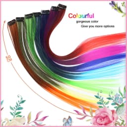 All Long Straight Color Hair Piece Hair Extensions Clip In Highlight Rainbow Hair Streak Pink Synthetic Hair Strands on Clips