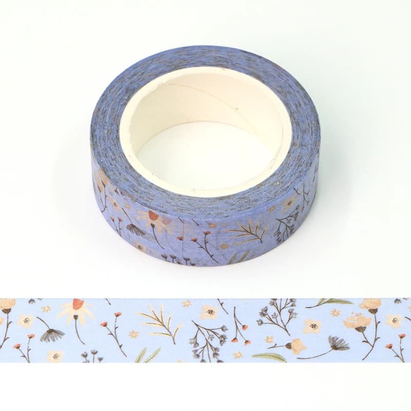NEW Spring 1PC. 10M Decorative Light Blue Floral Washi Tape DIY Scrapbooking Planner Adhesive Masking Tape Kawaii Stationery