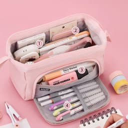 Angoo Cute Pencil Case Special Macaron Color Side Window Canvas Big Pencil Pouch Pen Box Storage Bag Student School Stationery