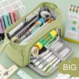 Angoo Cute Pencil Case Special Macaron Color Side Window Canvas Big Pencil Pouch Pen Box Storage Bag Student School Stationery