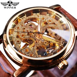 Winner Transparent Fashion Case Luxury Casual Design Leather Strap Mens Watches Top Brand Luxury Mechanical Skeleton Watch