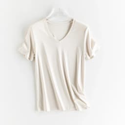 High-end New 10% Silk & Mercerized Cotton Women T-shirt Luxury Tee Short Sleeve Silky Feeling Summer Wear  Tops V / O-neck