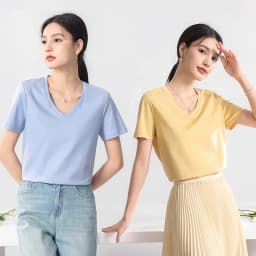 High-end New 10% Silk & Mercerized Cotton Women T-shirt Luxury Tee Short Sleeve Silky Feeling Summer Wear  Tops V / O-neck