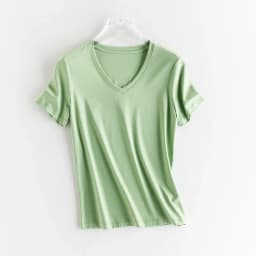 High-end New 10% Silk & Mercerized Cotton Women T-shirt Luxury Tee Short Sleeve Silky Feeling Summer Wear  Tops V / O-neck